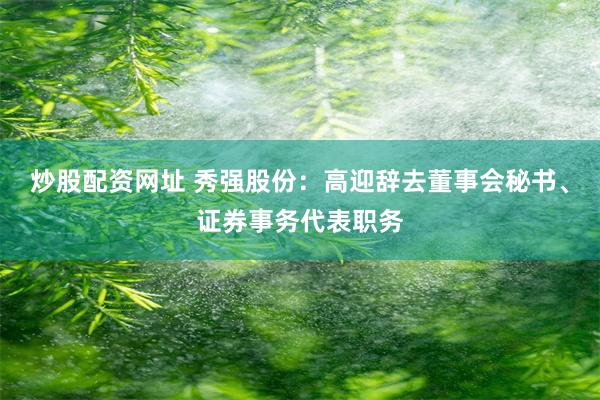 炒股配资网址 秀强股份：高迎辞去董事会秘书、证券事务代表职务