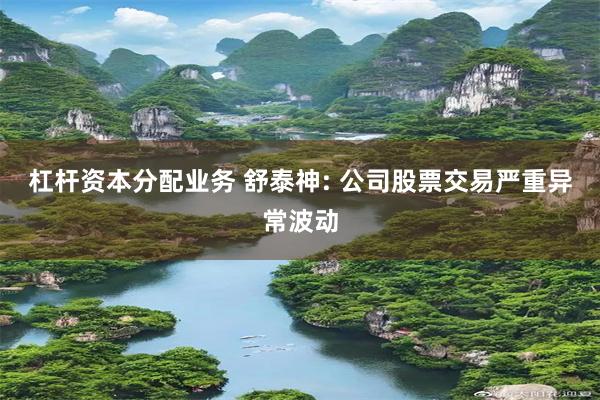 杠杆资本分配业务 舒泰神: 公司股票交易严重异常波动